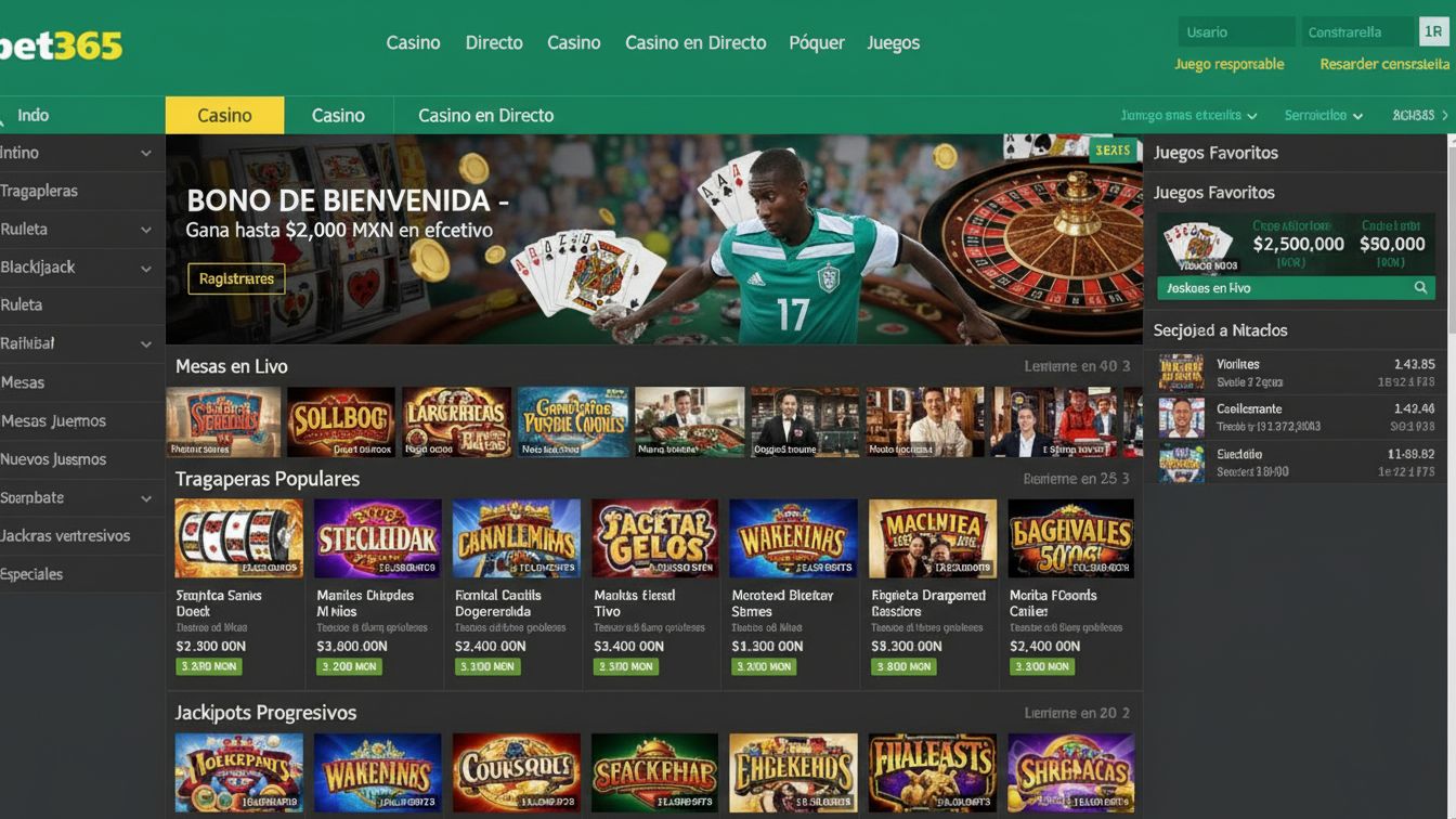 Casino Bet365 México con slots y mesas en vivo