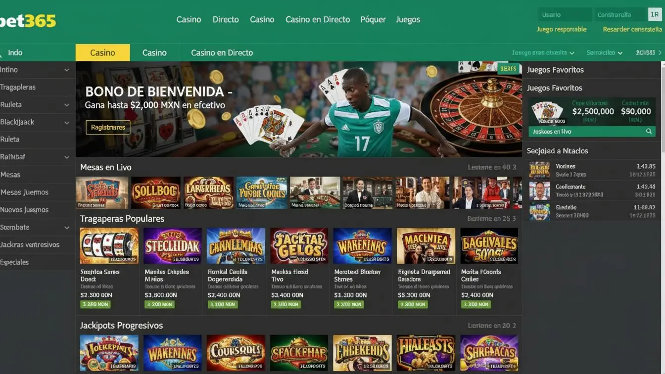 Casino Bet365 México con slots y mesas en vivo